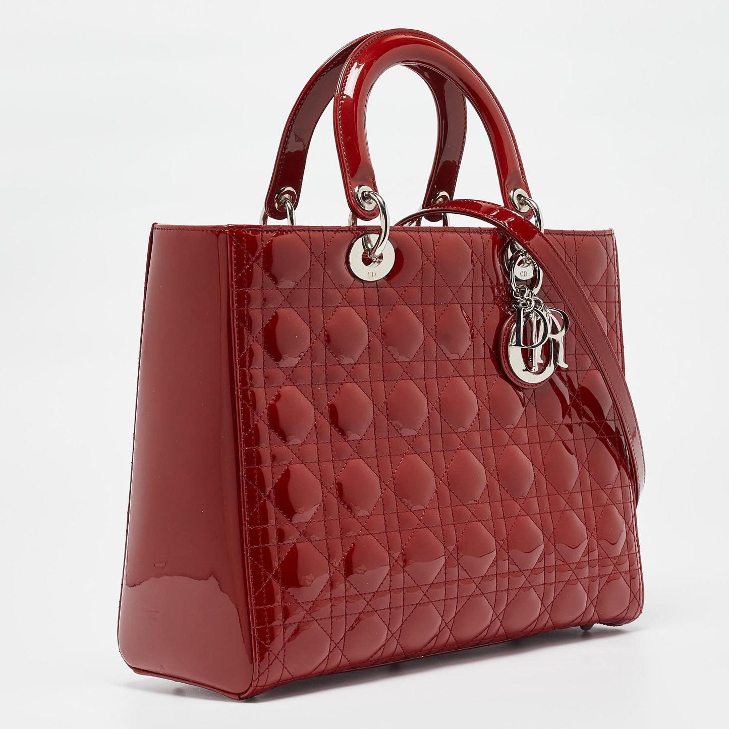 DIOR Red Cannage Patent Leather Large Lady  Tote