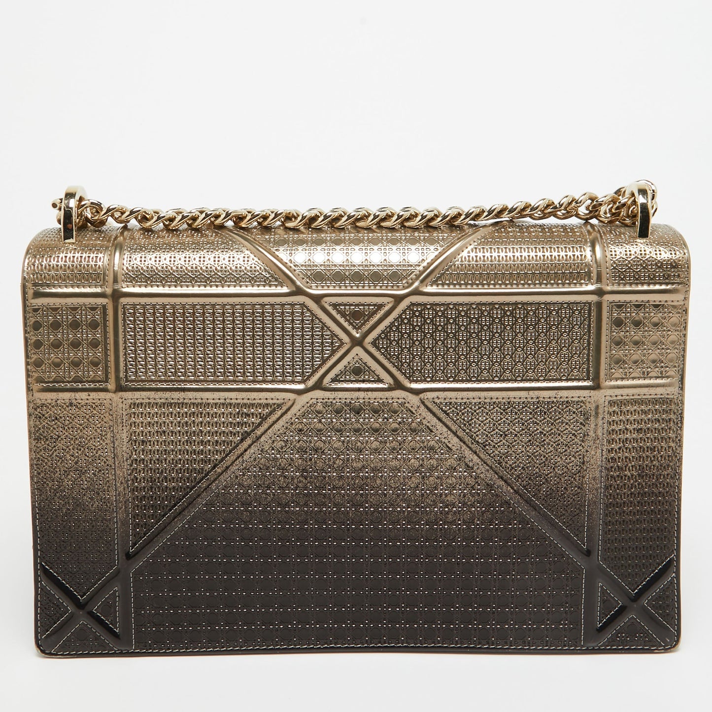 DIOR Gold/Dark Brown Ombre Micro Cannage Patent Leather Large ama Flap Shoulder Bag