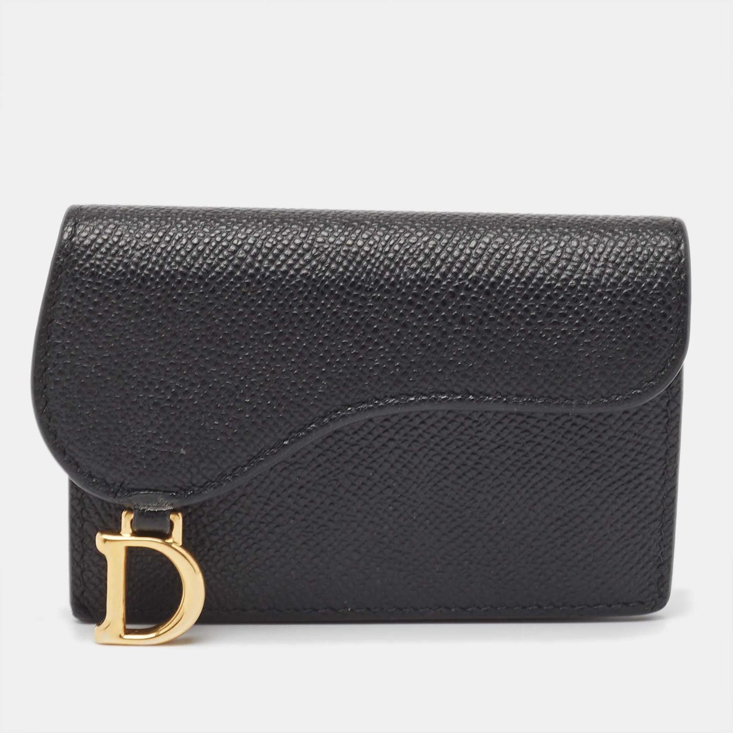 DIOR Black Leather Saddle Flap Card Case