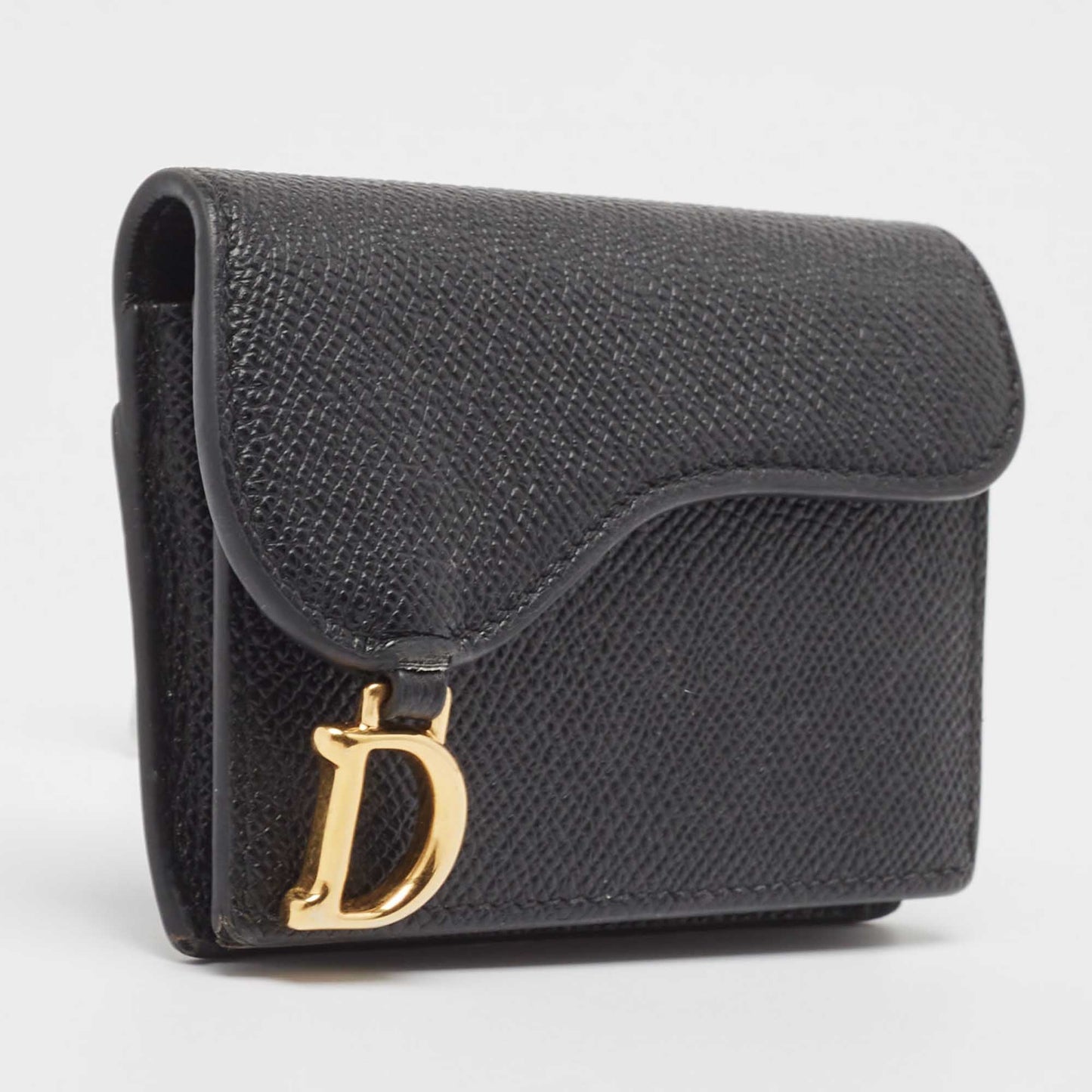 DIOR Black Leather Saddle Flap Card Case