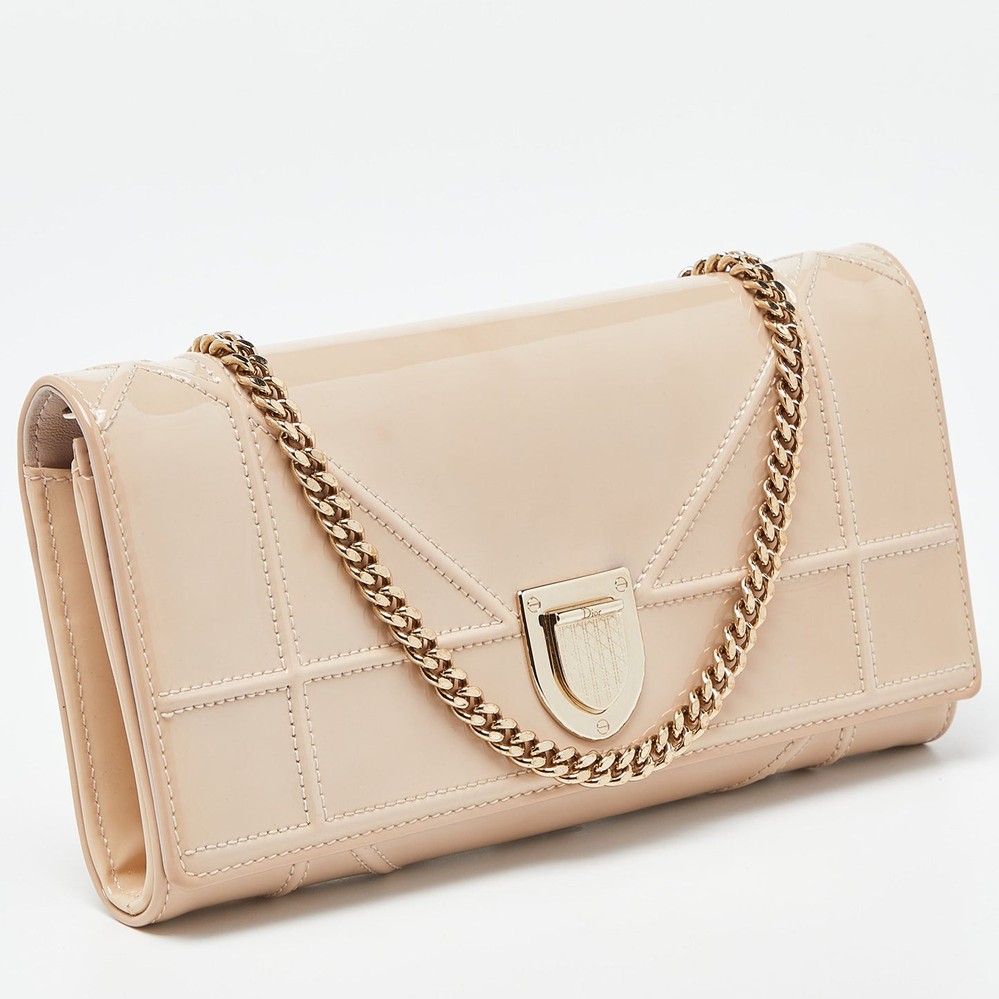 DIOR Beige Patent Leather ama Wallet on Chain