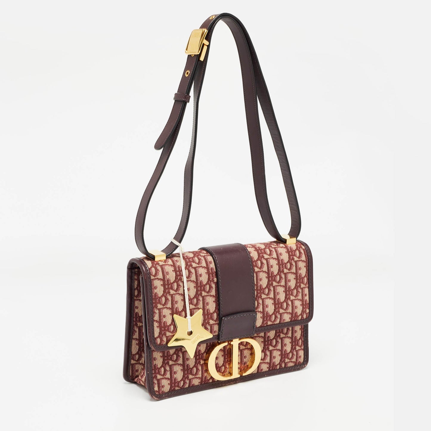 DIOR Burgundy Oblique Canvas and Leather 30 Montaigne Bag