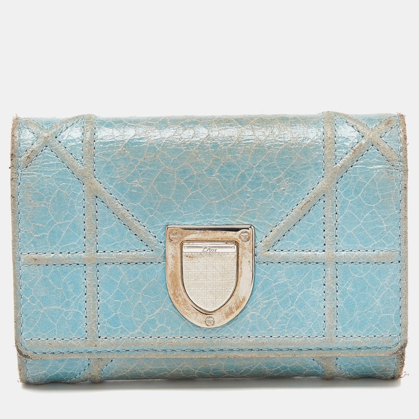 DIOR Blue Crinkled Leather ama Trifold Wallet