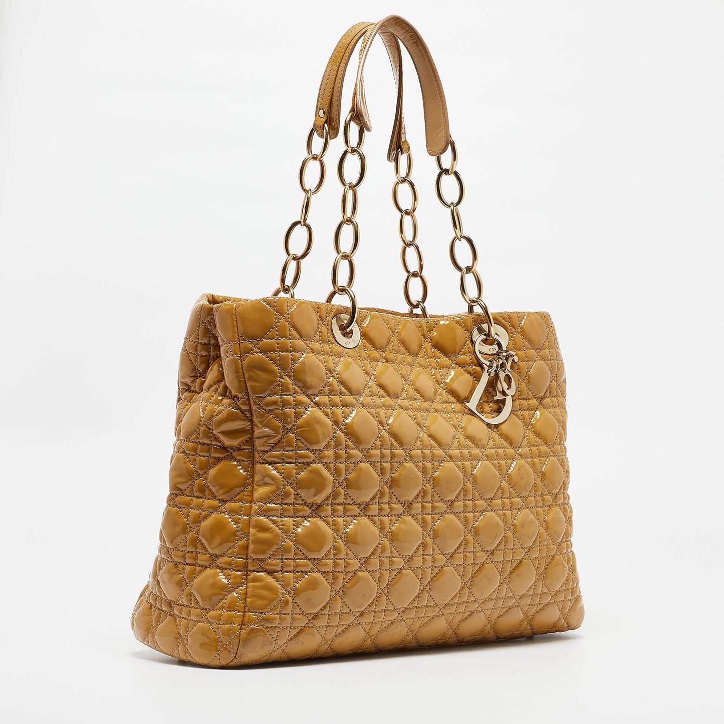 DIOR Yellow Cannage Patent Leather Large Soft Lady  Shopper Tote