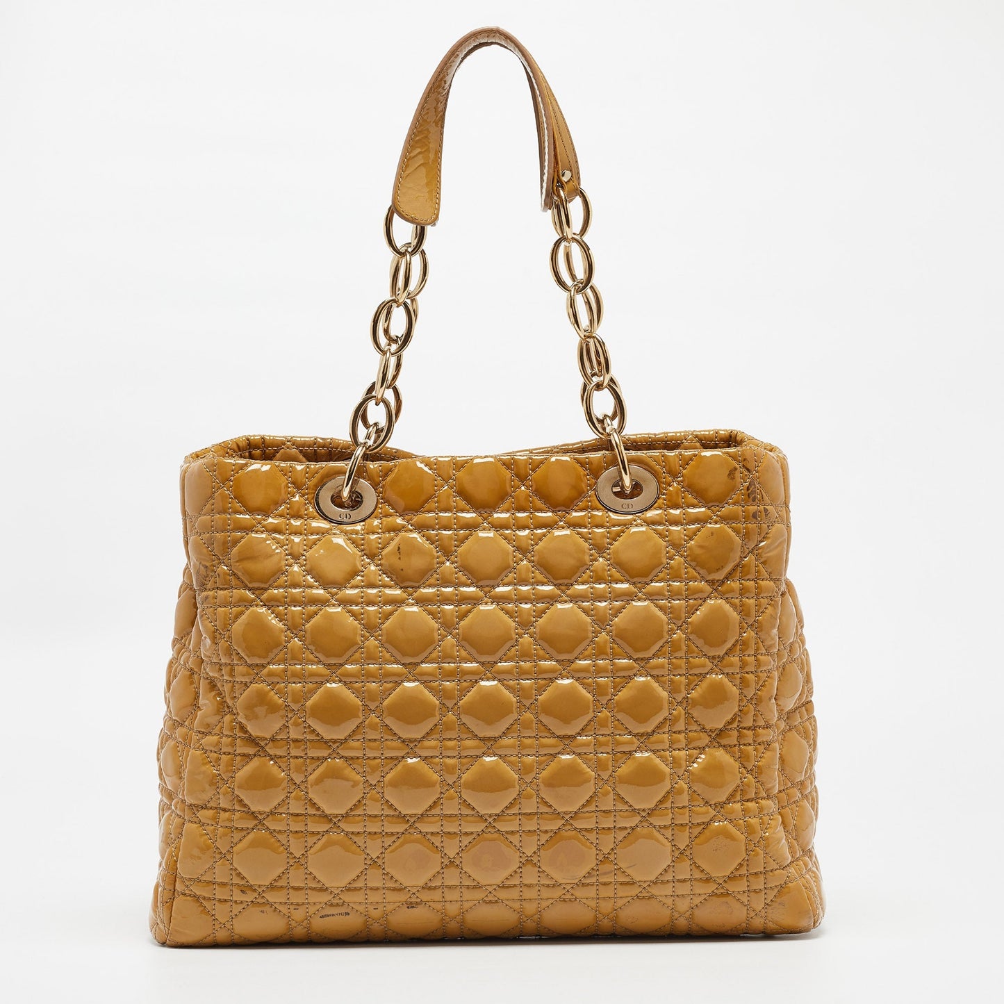 DIOR Yellow Cannage Patent Leather Large Soft Lady  Shopper Tote