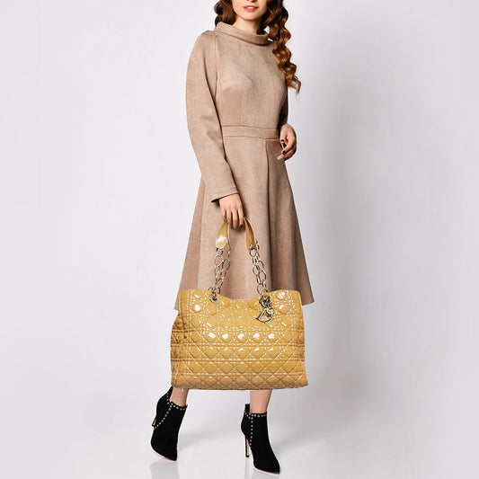 DIOR Yellow Cannage Patent Leather Large Soft Lady  Shopper Tote