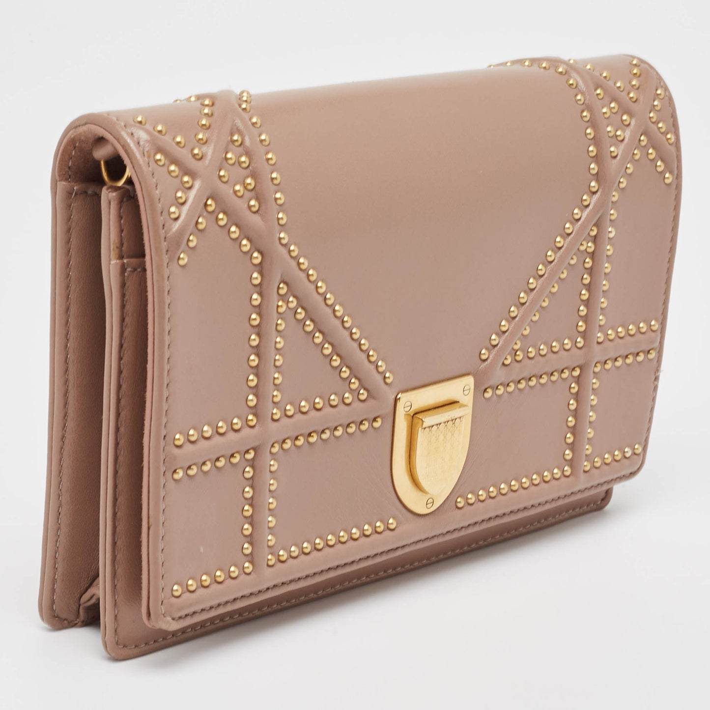 DIOR Pink Leather Studded ama Wallet on Chain