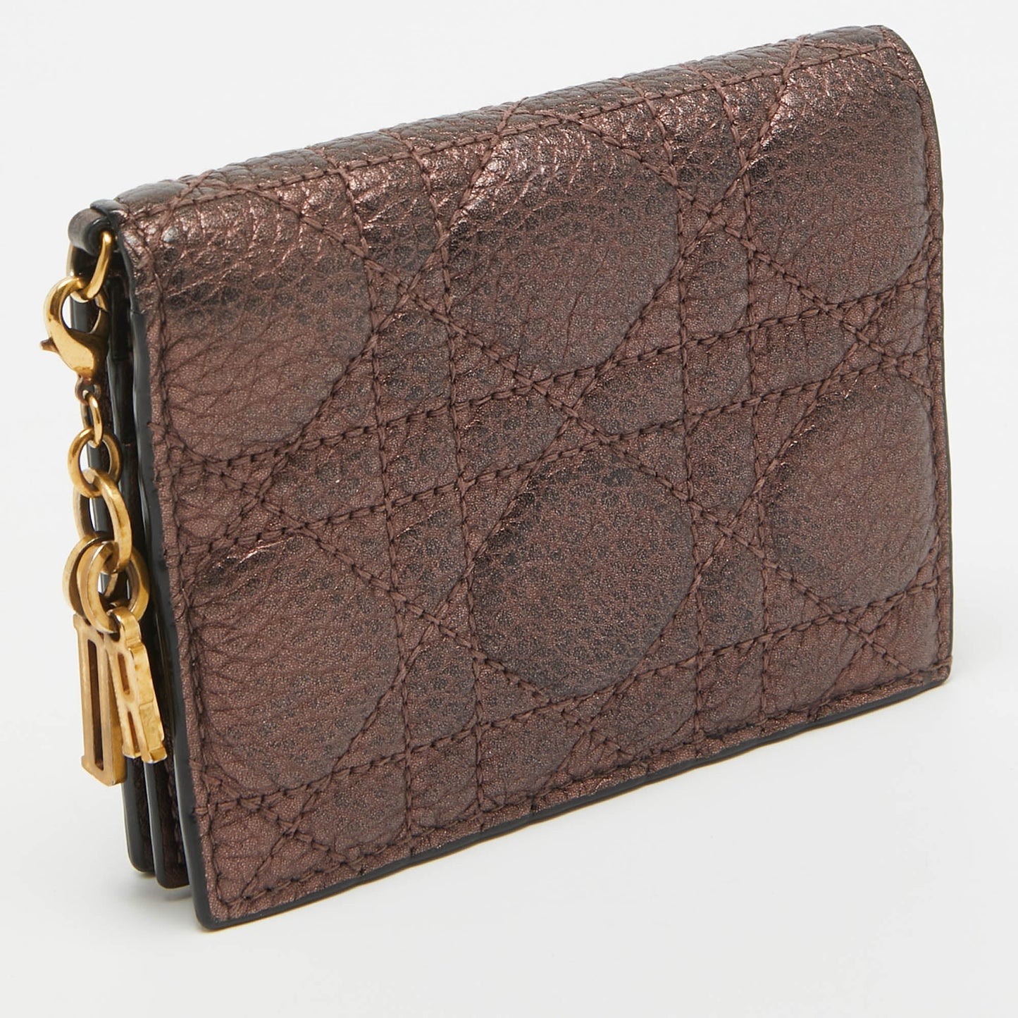 DIOR Bronze Cannage Leather Lady  Flap Card Case