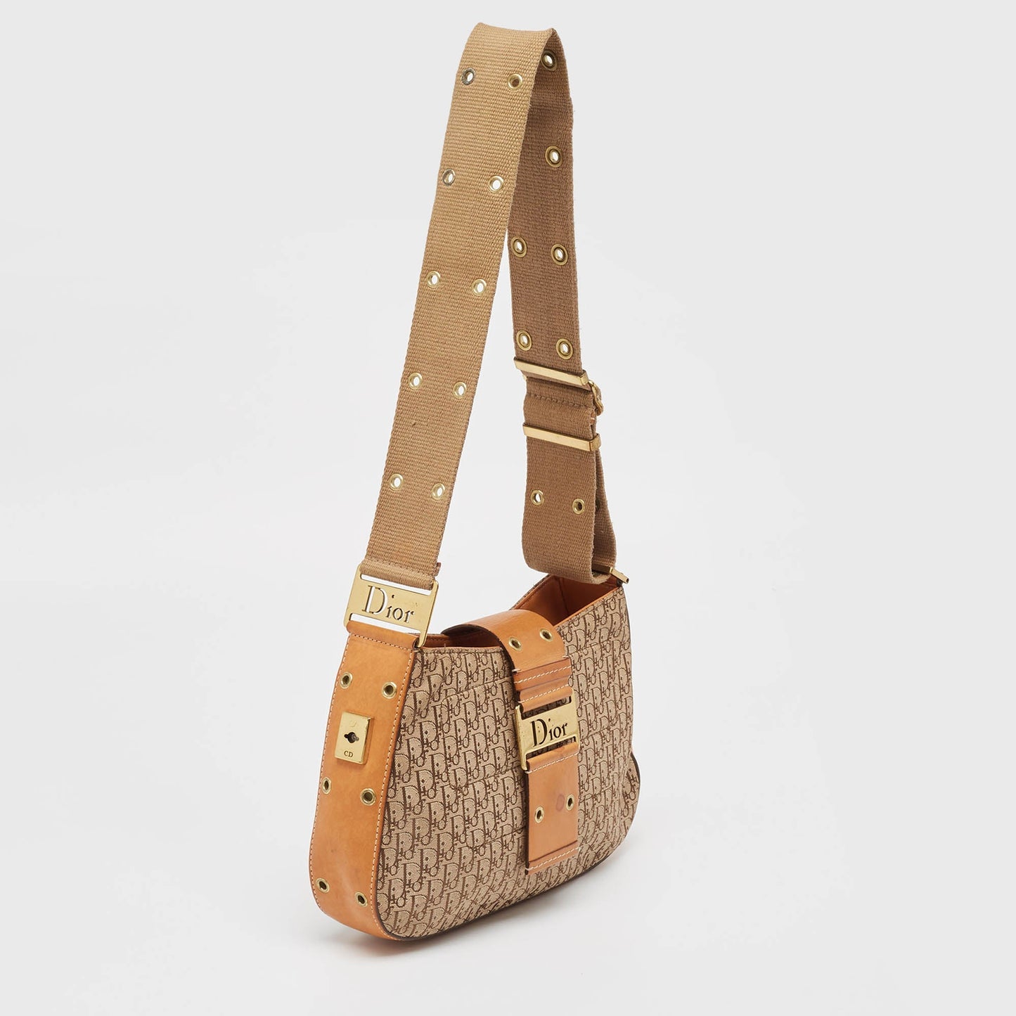 DIOR Beige/Orange Oblique Canvas and Leather Street Chic Shoulder Bag