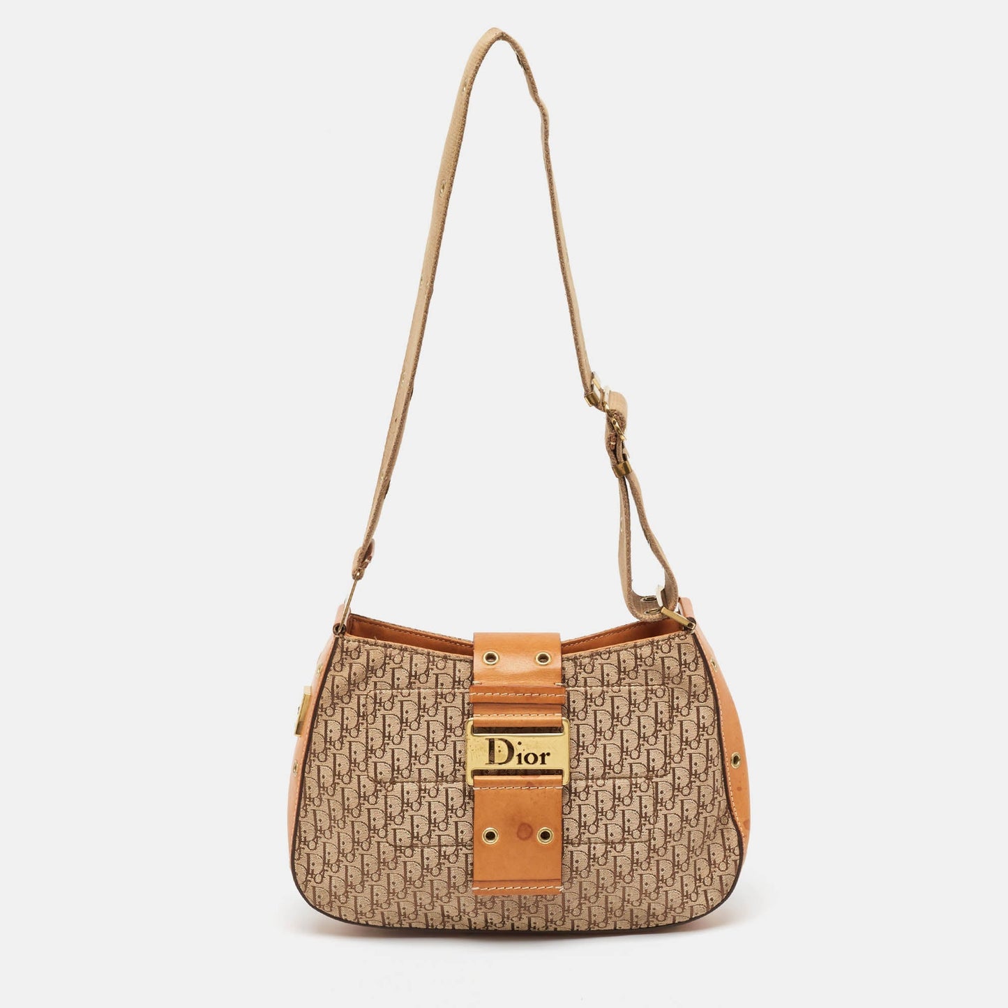 DIOR Beige/Orange Oblique Canvas and Leather Street Chic Shoulder Bag