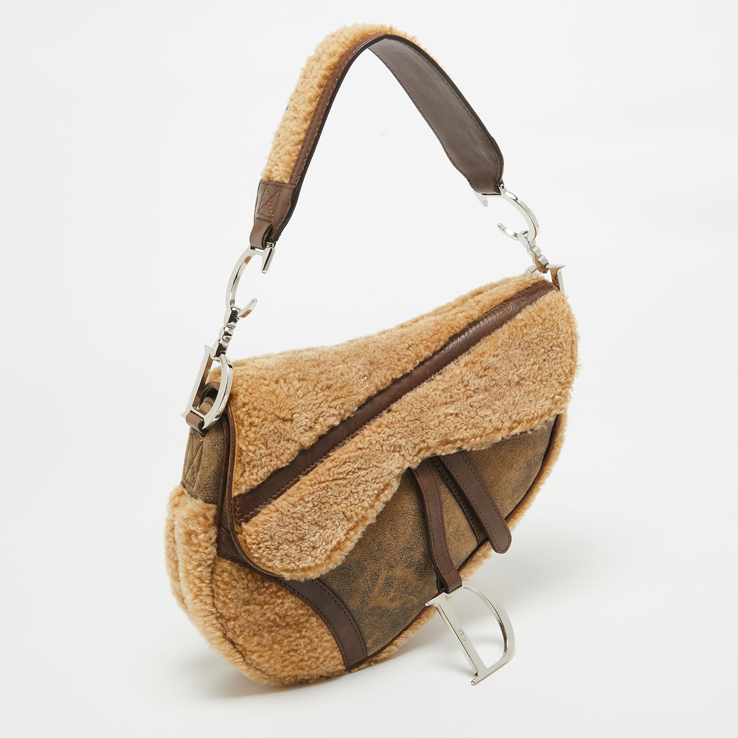 DIOR Beige/Brown Shearling and Leather Saddle Bag