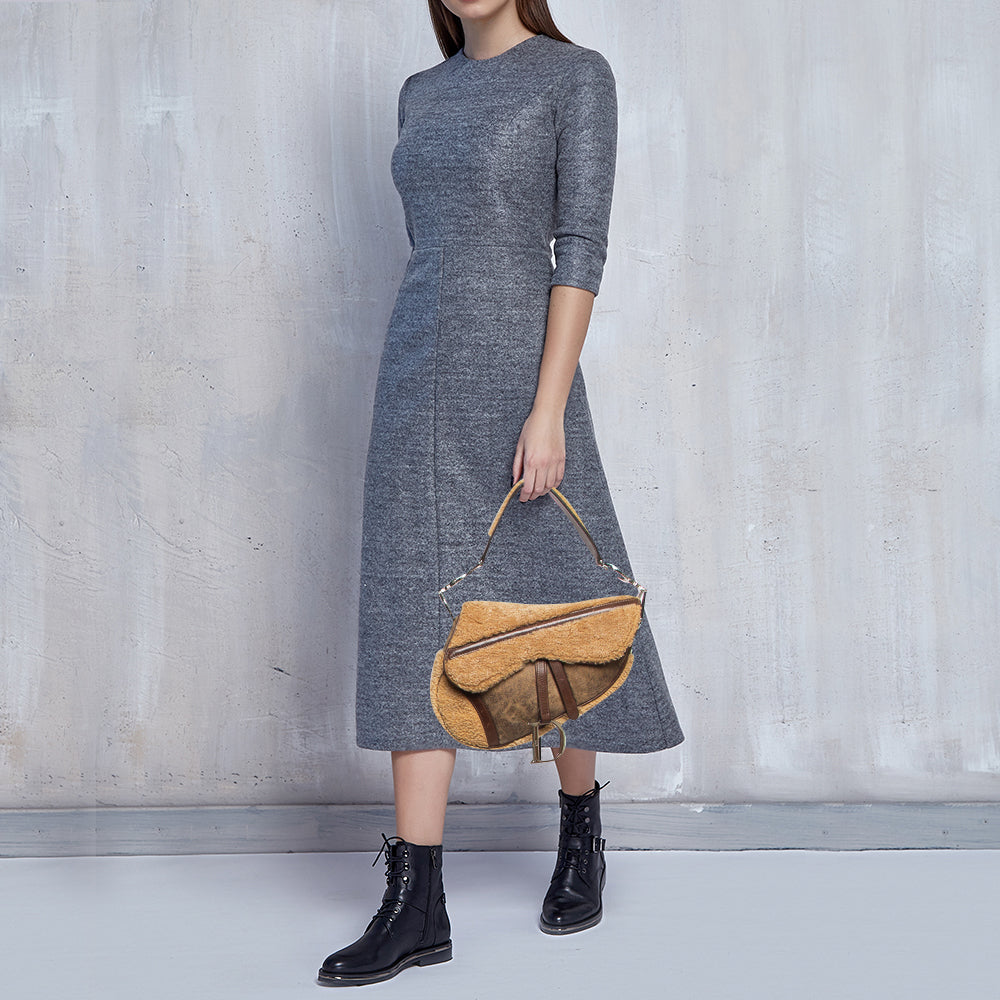 DIOR Beige/Brown Shearling and Leather Saddle Bag