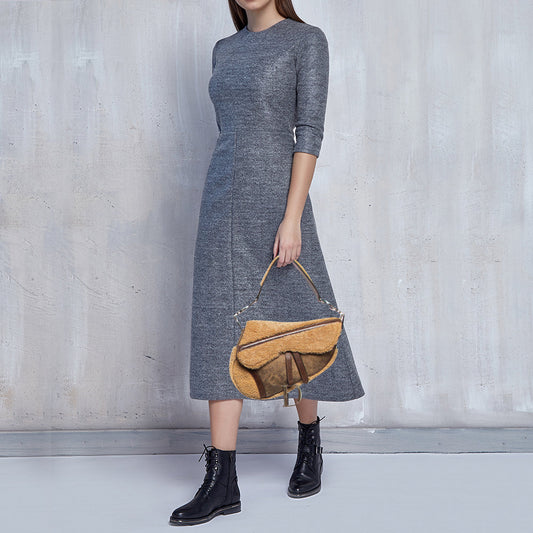 DIOR Beige/Brown Shearling and Leather Saddle Bag
