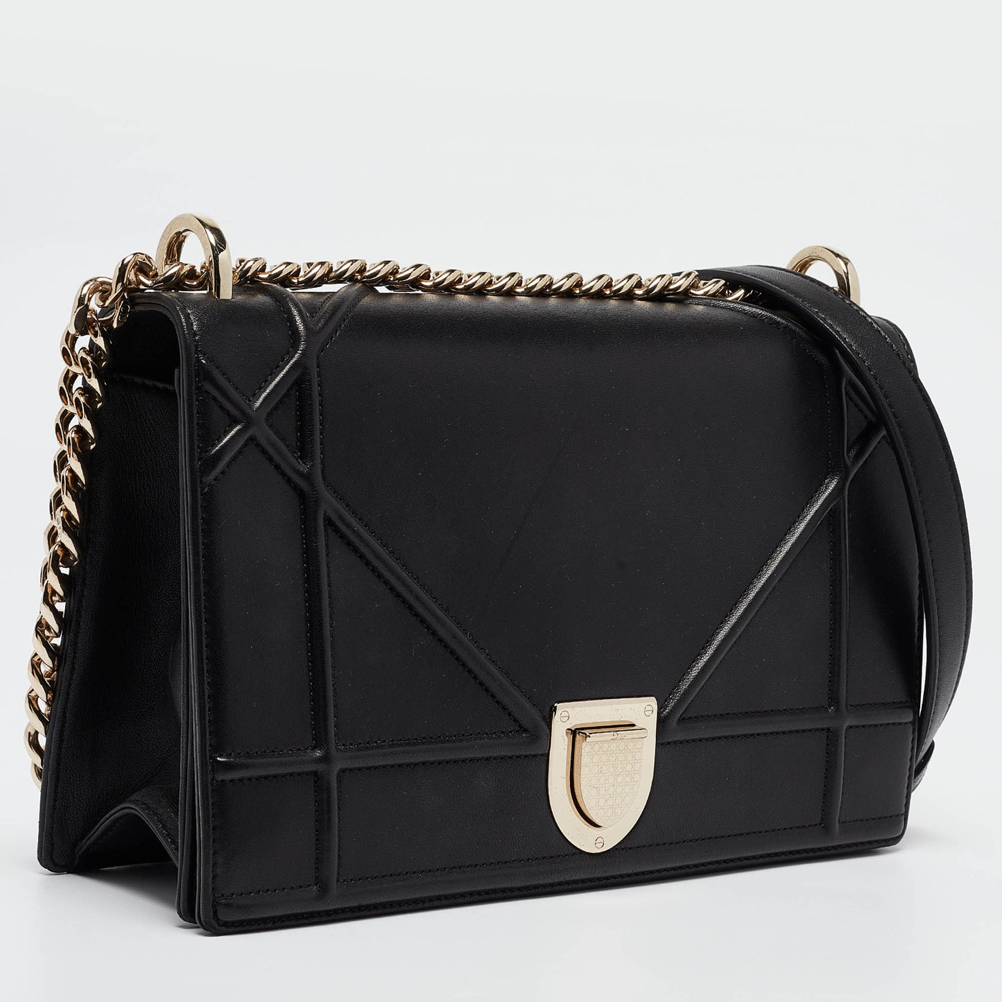 DIOR Black Leather Medium ama Flap Shoulder Bag