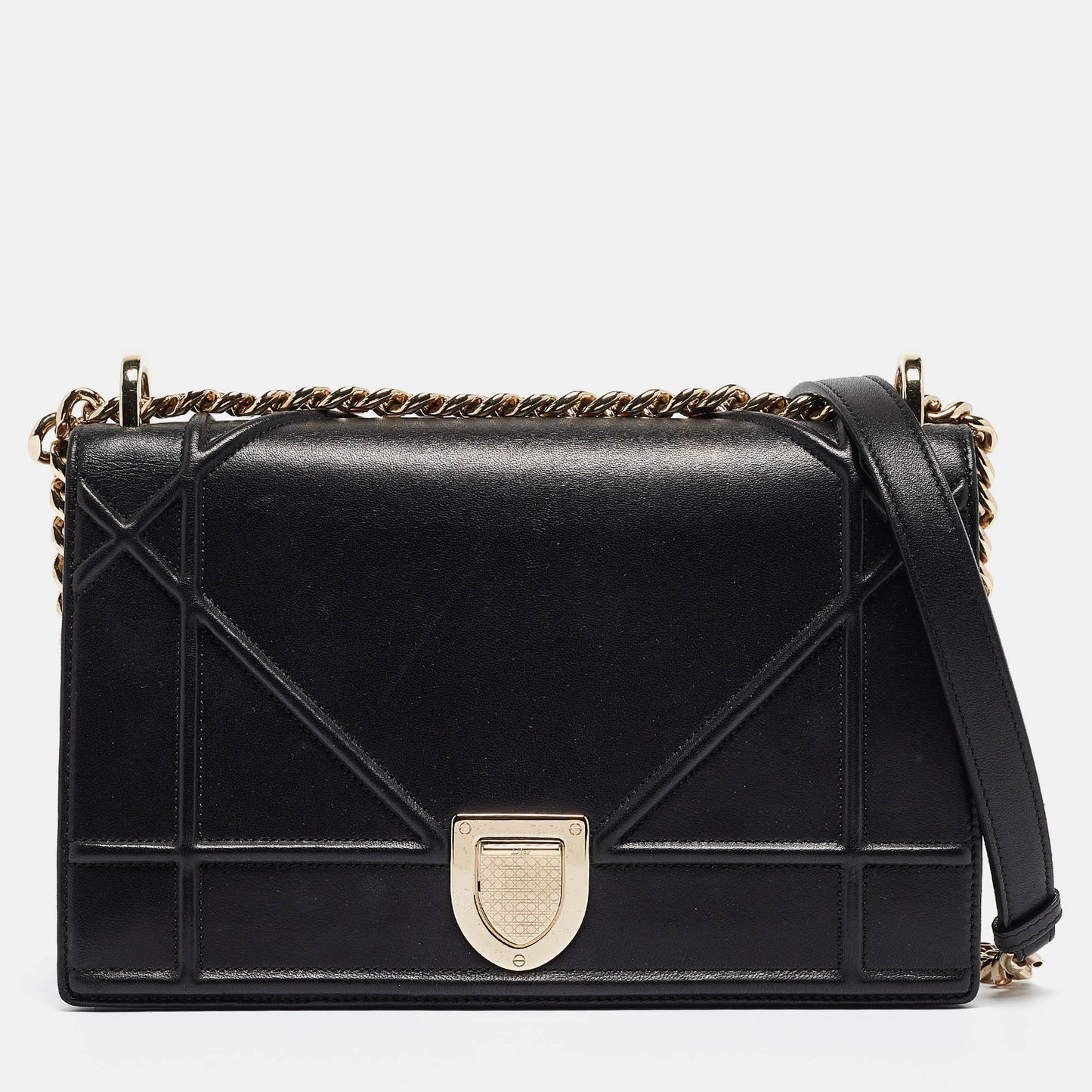 DIOR Black Leather Medium ama Flap Shoulder Bag