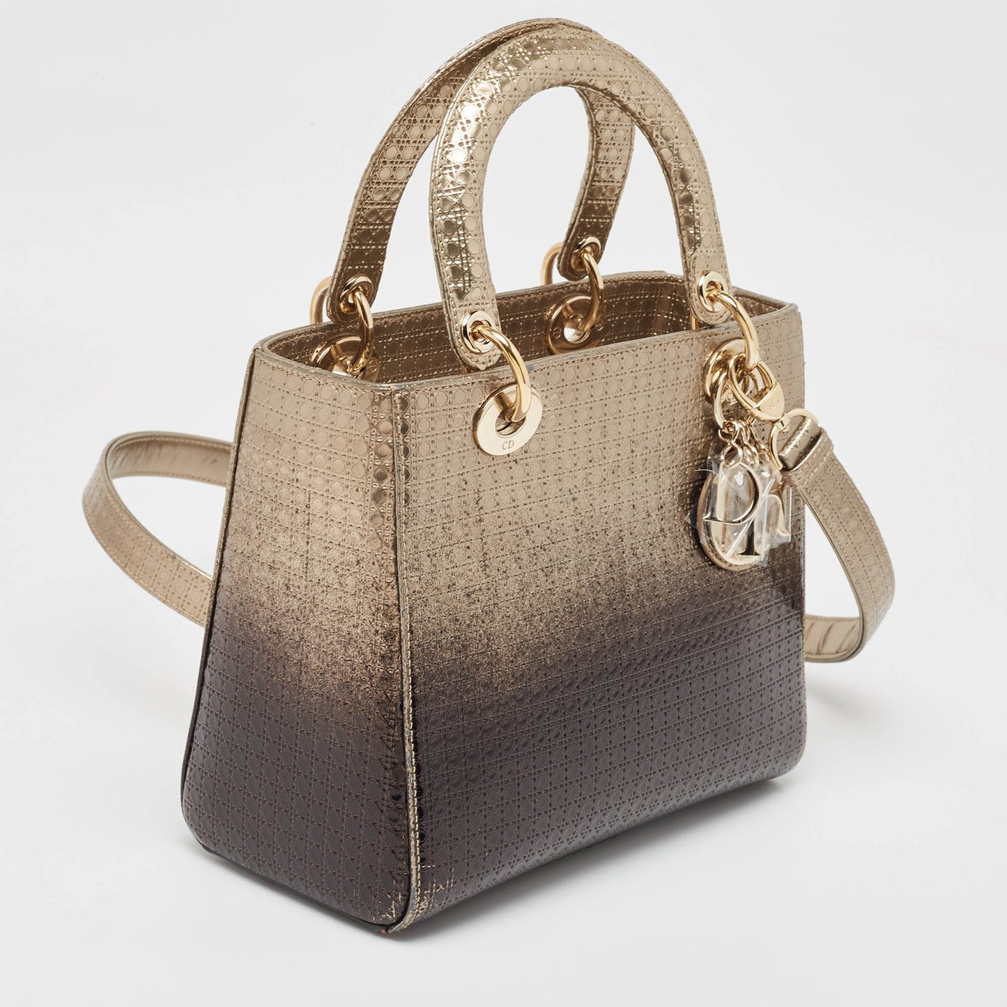 DIOR Ombre Gold Micro Cannage Patent Leather Medium Lady  Tote