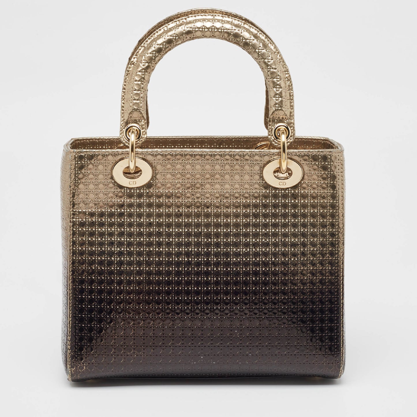 DIOR Ombre Gold Micro Cannage Patent Leather Medium Lady  Tote