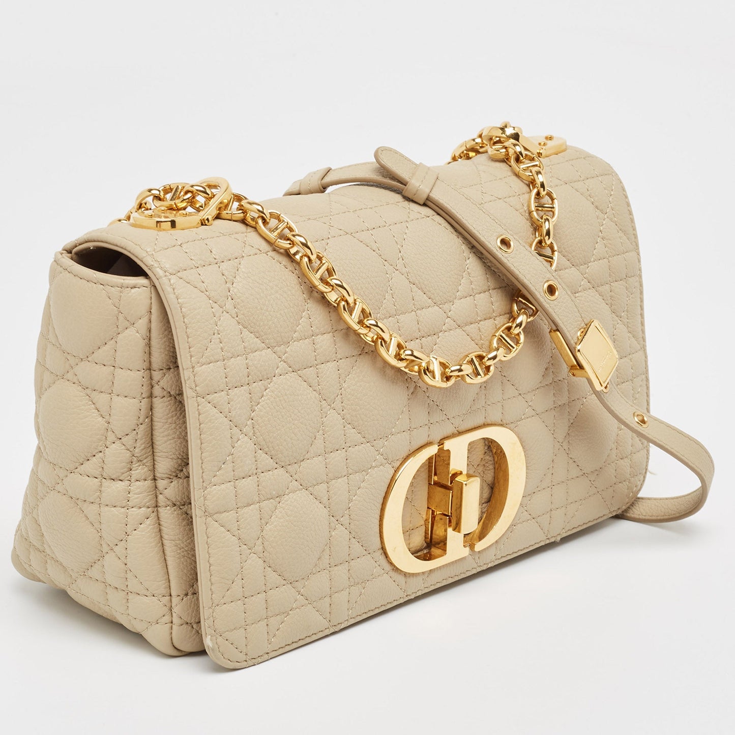 DIOR Beige Cannage Leather Medium Caro Shoulder Bag