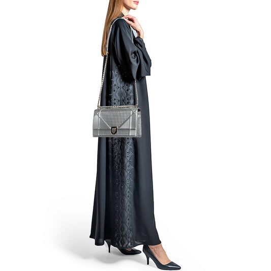 DIOR Silver Micro Cannage Patent Leather Medium ama Shoulder Bag