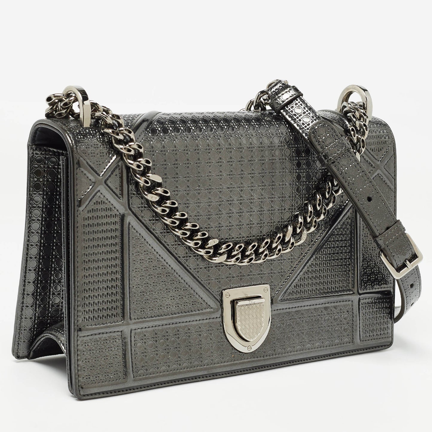 DIOR Grey Patent Leather Medium ama Shoulder Bag