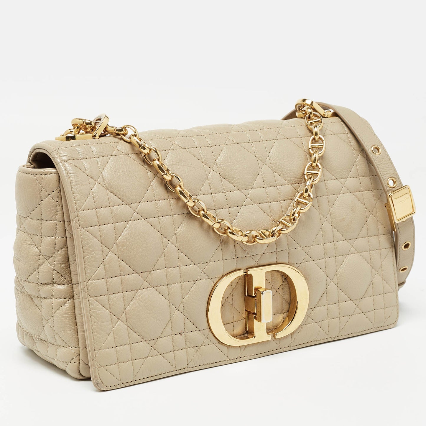 DIOR Light Beige Cannage Leather Medium Caro Shoulder Bag