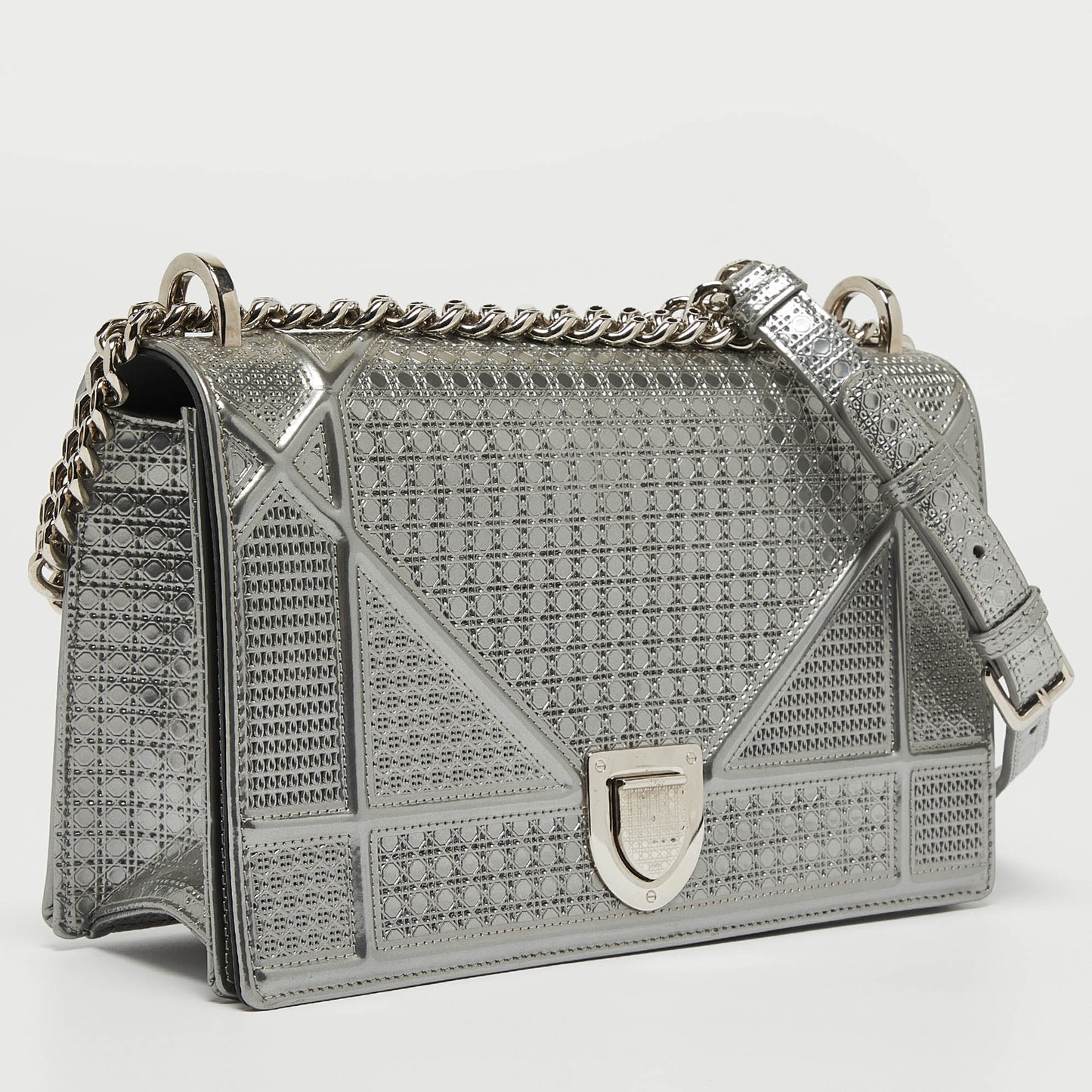 DIOR Grey Micro Cannage Patent Leather Medium ama Shoulder Bag
