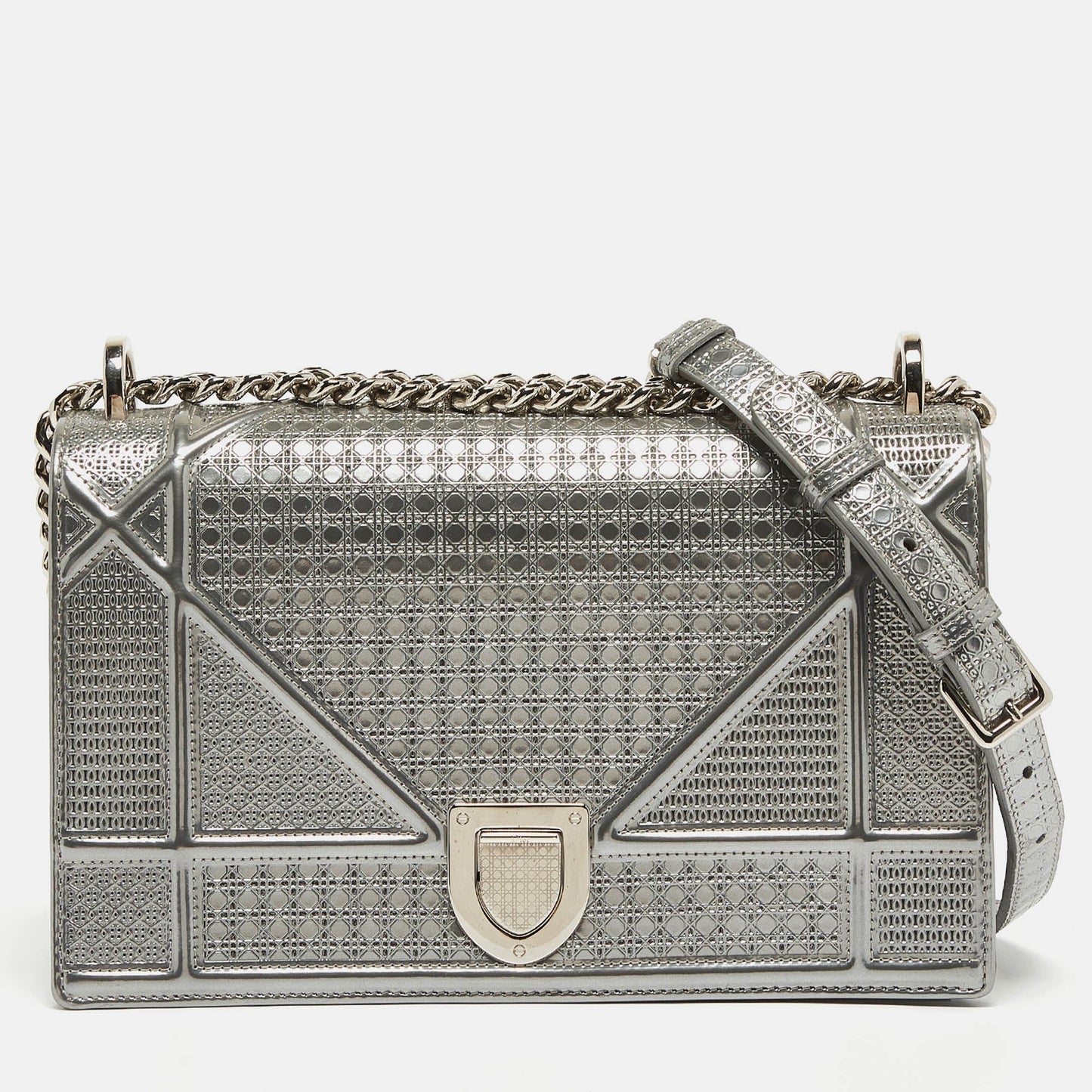 DIOR Grey Micro Cannage Patent Leather Medium ama Shoulder Bag