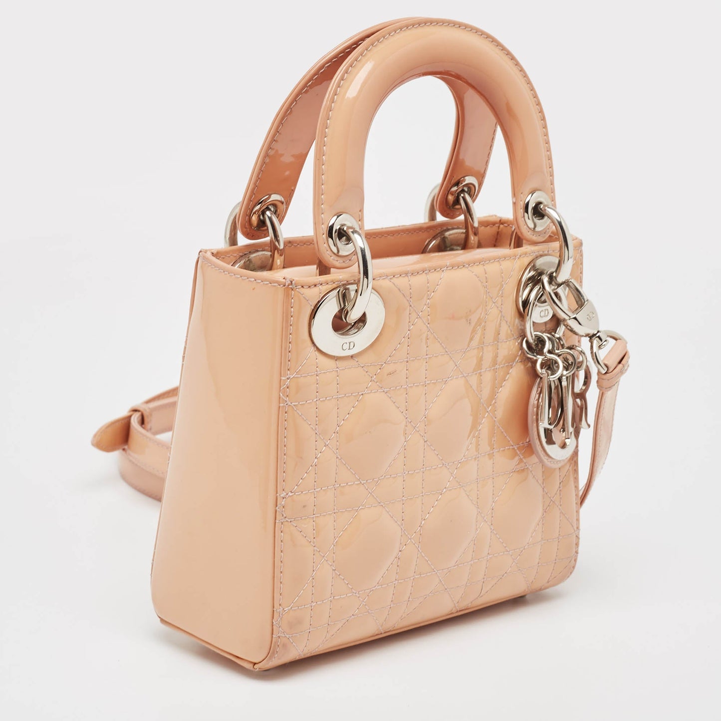 DIOR Beige Cannage Patent Leather Mini Lady  Tote