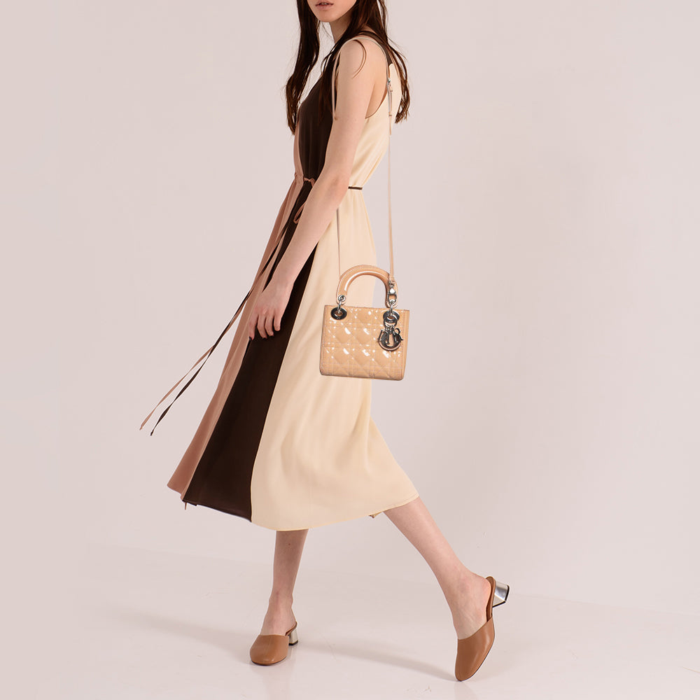 DIOR Beige Cannage Patent Leather Mini Lady  Tote