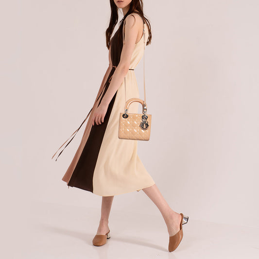 DIOR Beige Cannage Patent Leather Mini Lady  Tote