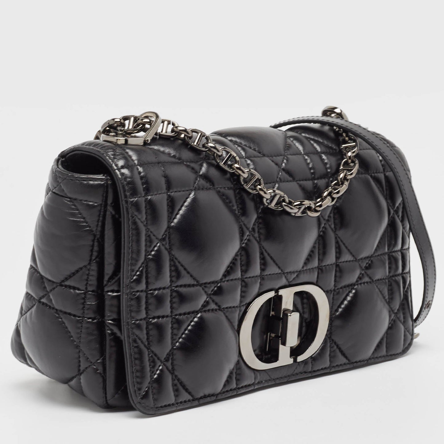 DIOR Black Cannage Leather Medium Caro Shoulder Bag
