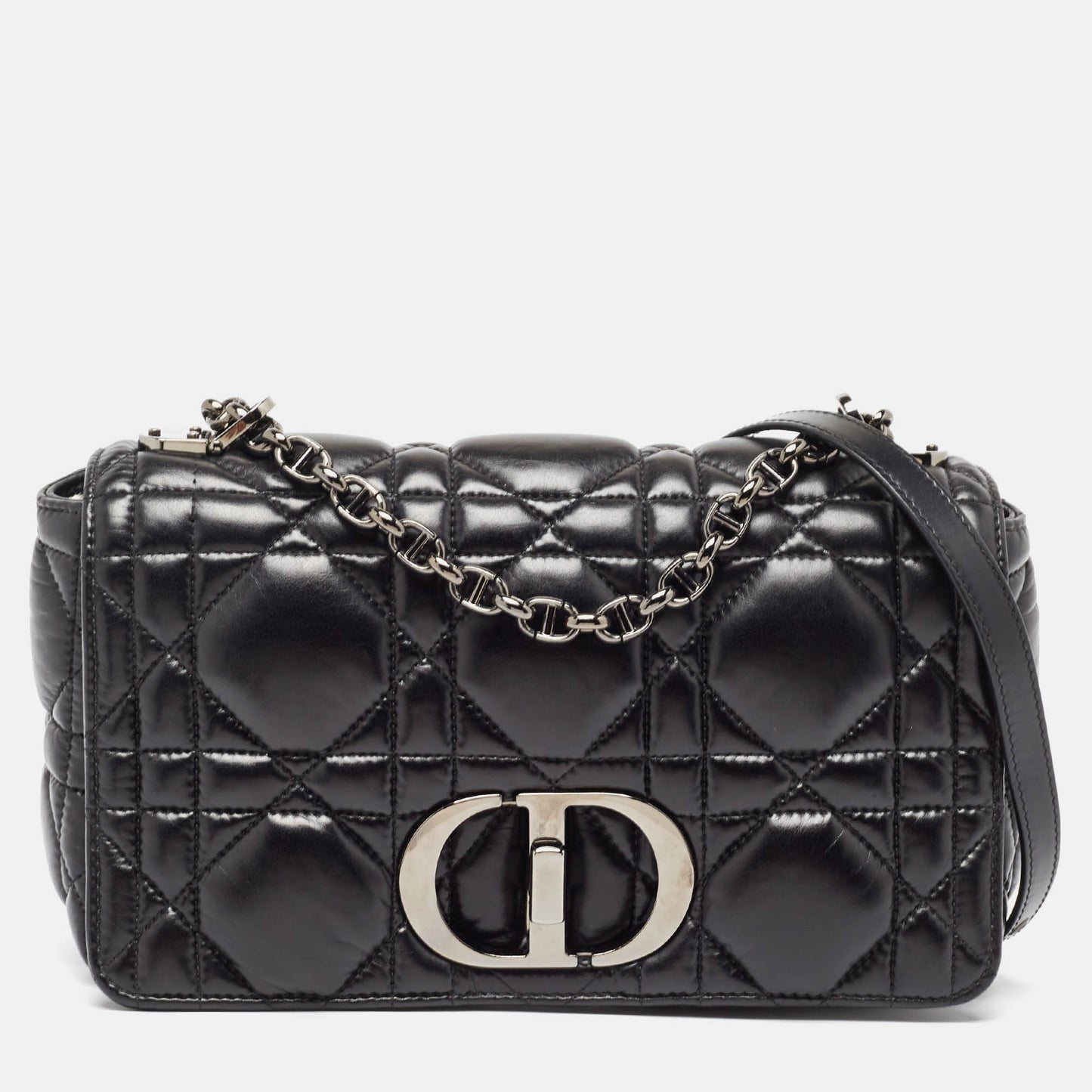DIOR Black Cannage Leather Medium Caro Shoulder Bag