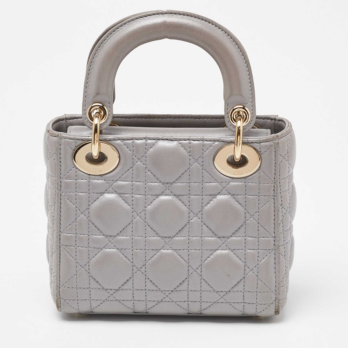 DIOR Grey Cannage Leather Mini Chain Lady  Tote