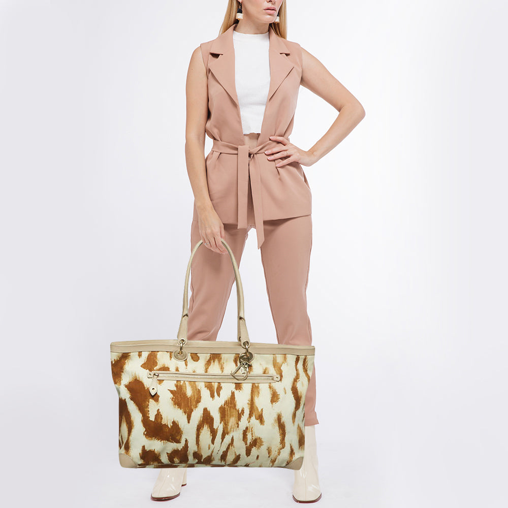 DIOR Beige/Brown Printed Canvas and Leather St. Tropez Tote