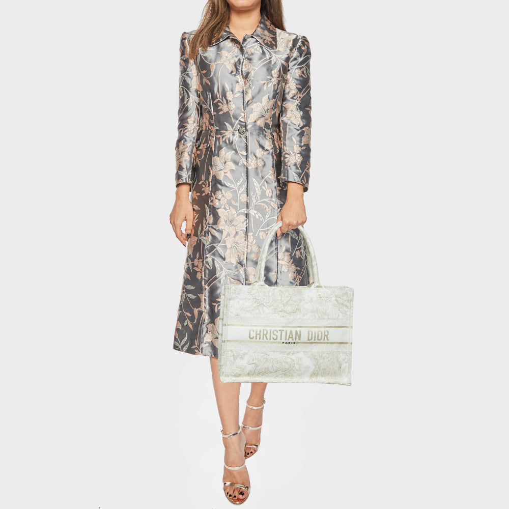 DIOR Gold/White Toile De Jouy Embroidered Canvas Medium Book Tote