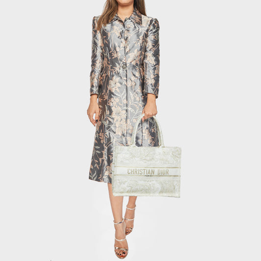 DIOR Gold/White Toile De Jouy Embroidered Canvas Medium Book Tote