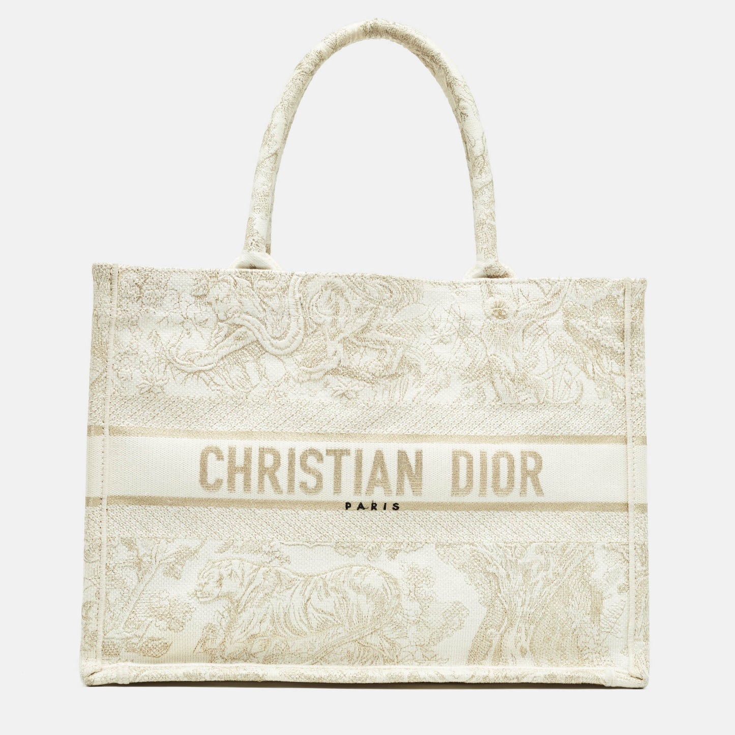 DIOR Gold/White Toile De Jouy Embroidered Canvas Medium Book Tote