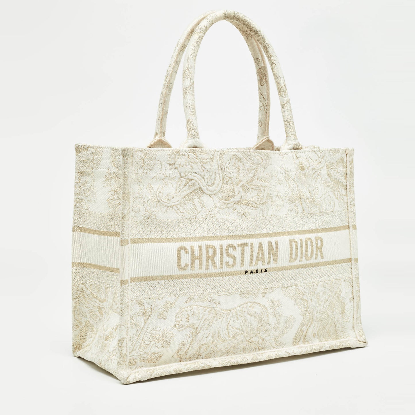 DIOR Gold/White Toile De Jouy Embroidered Canvas Medium Book Tote