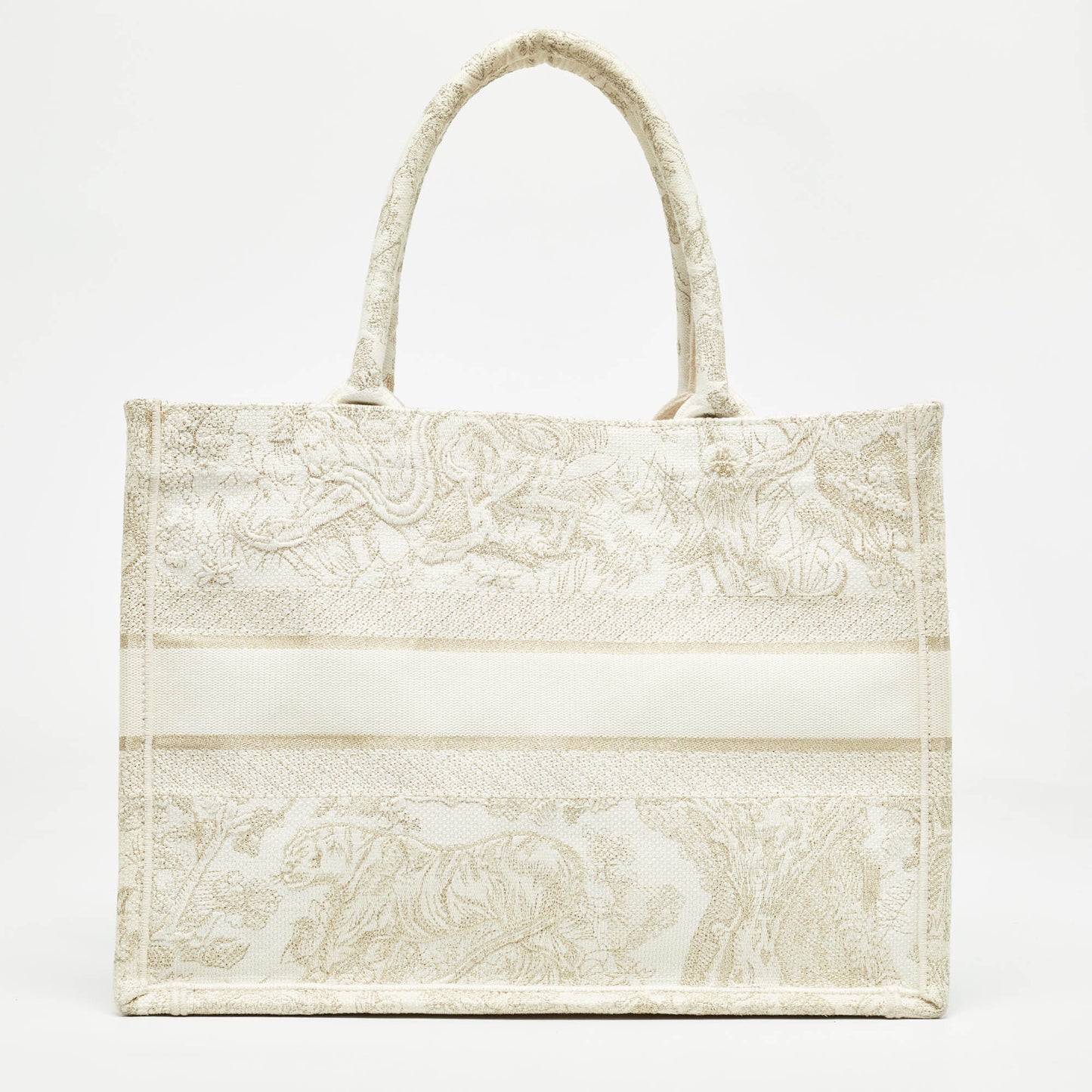 DIOR Gold/White Toile De Jouy Embroidered Canvas Medium Book Tote