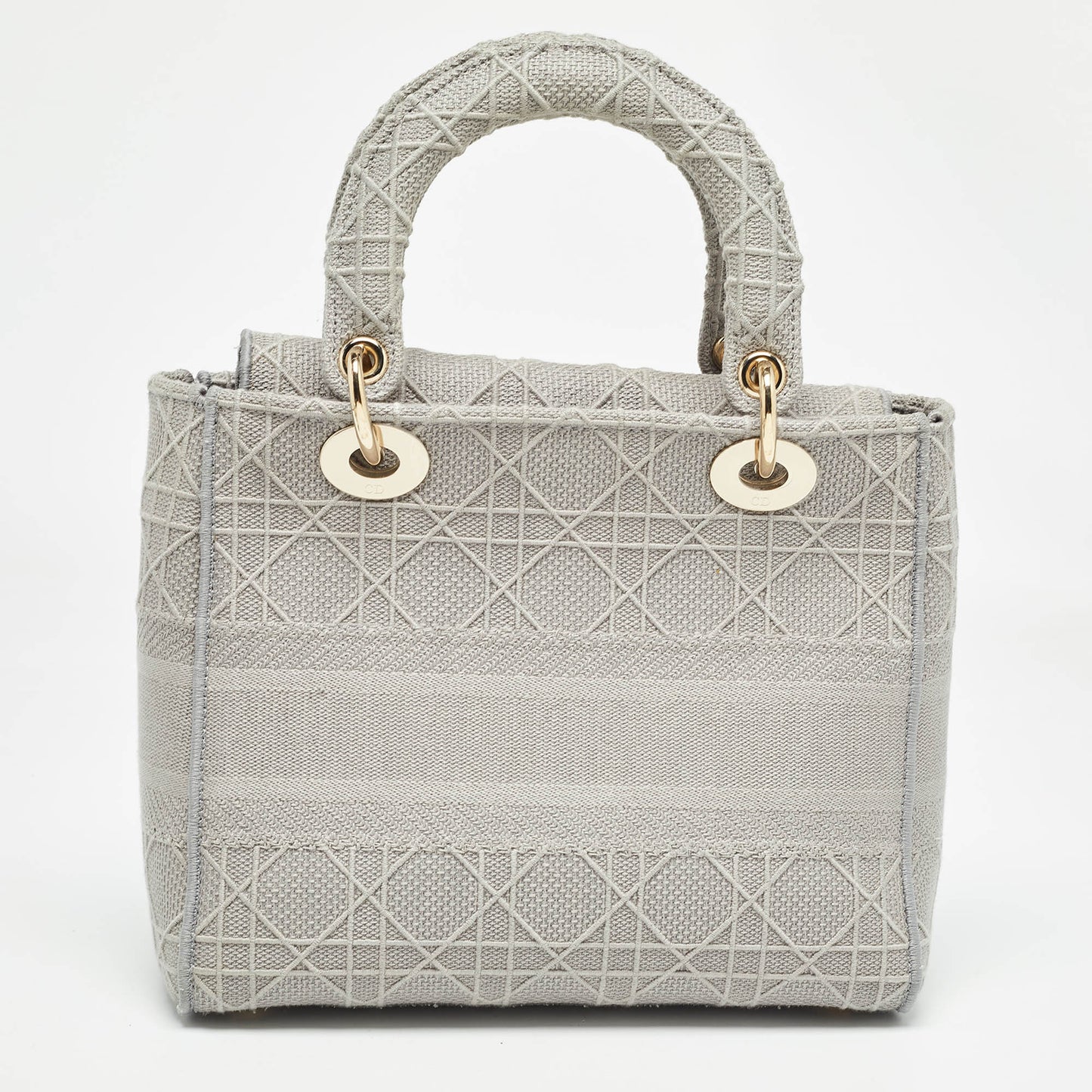 DIOR Grey Cannage Embroidered Canvas Medium Lady D-Lite Tote