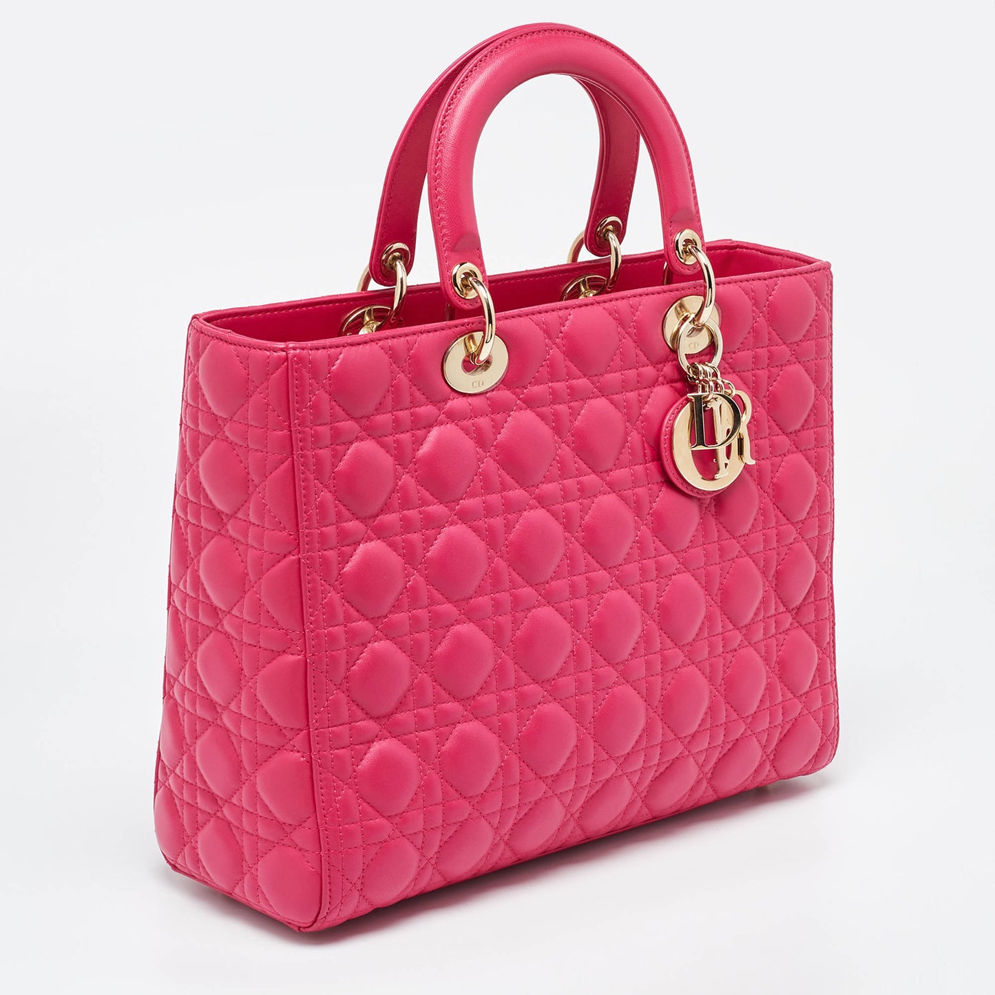 DIOR Fuschia Cannage Leather Large Lady  Tote