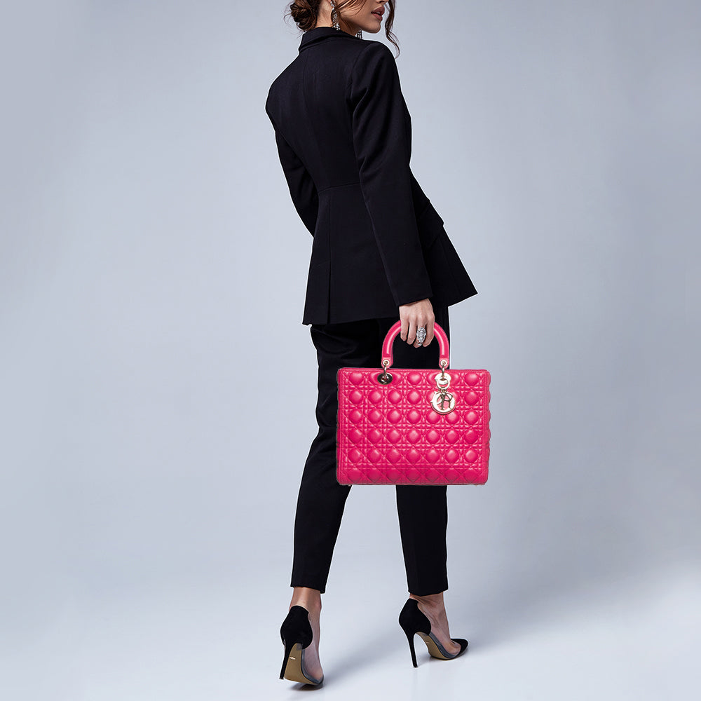 DIOR Fuschia Cannage Leather Large Lady  Tote