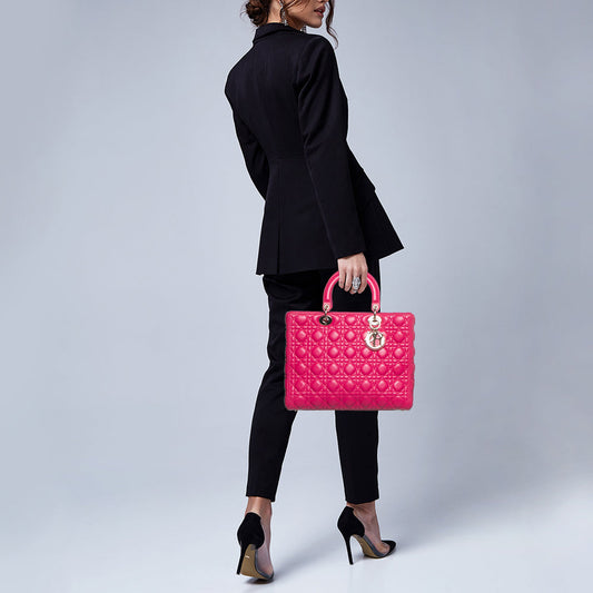 DIOR Fuschia Cannage Leather Large Lady  Tote