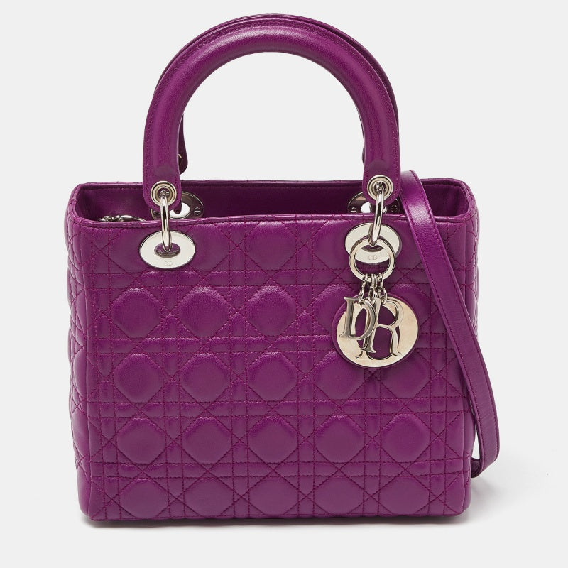 DIOR Purple Cannage Leather Medium Lady  Tote