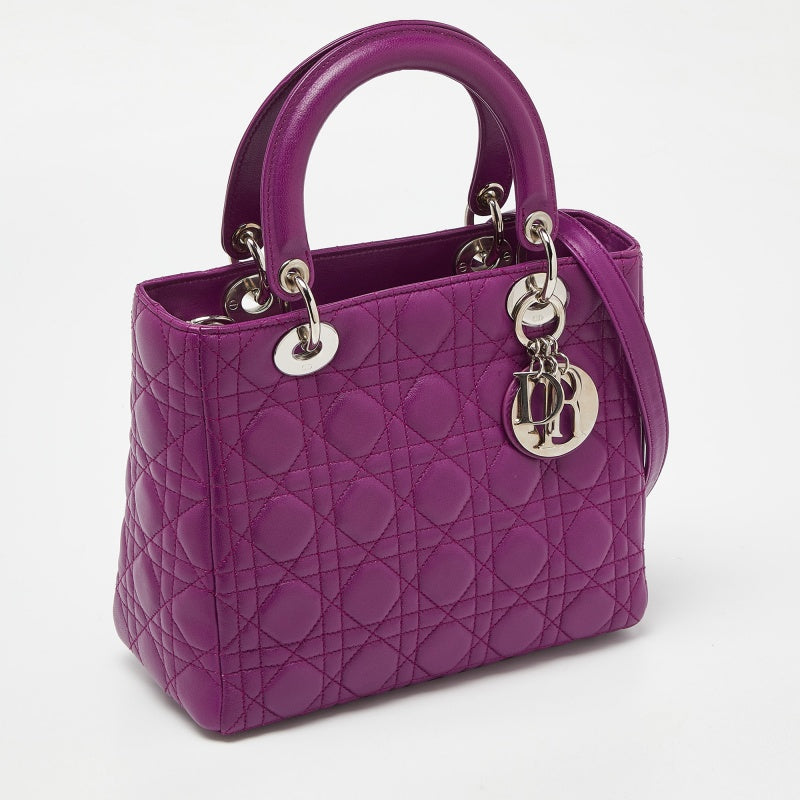 DIOR Purple Cannage Leather Medium Lady  Tote