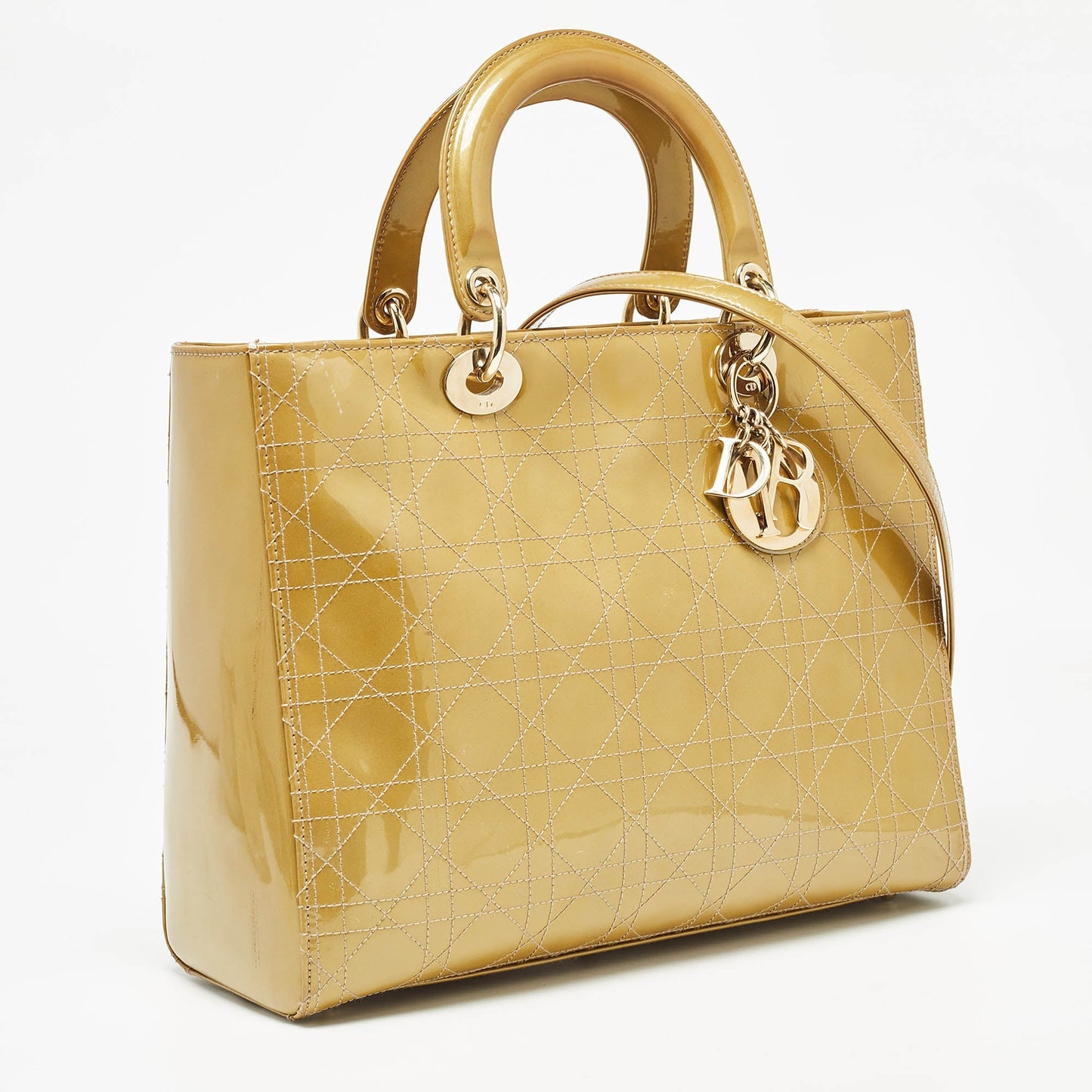 DIOR Green Cannage Patent Leather Large Lady  Tote