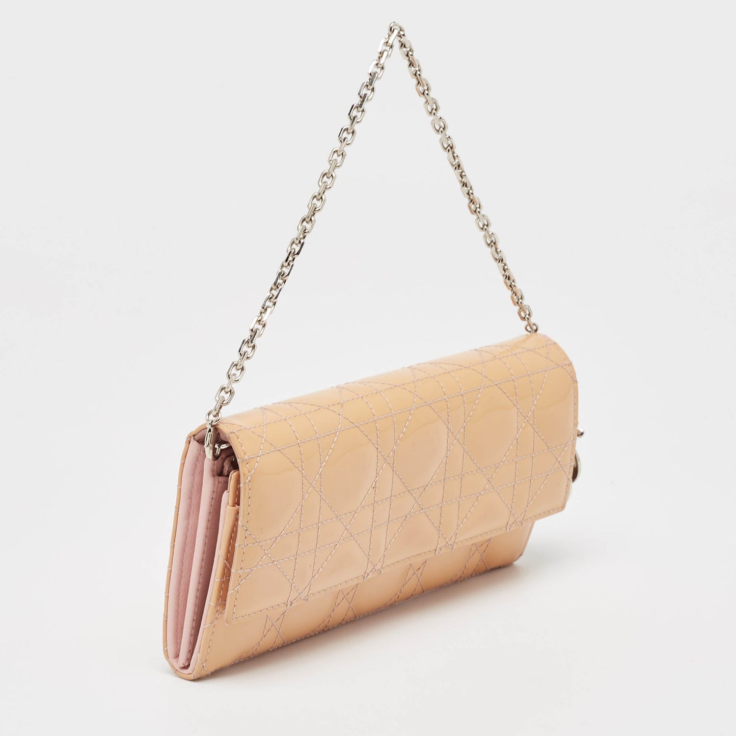 DIOR Light Pink Cannage Patent Leather Lady  Wallet on Chain