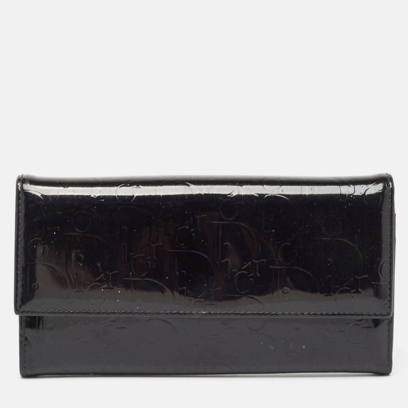DIOR Black Oblique Embossed Patent Leather Continental Wallet