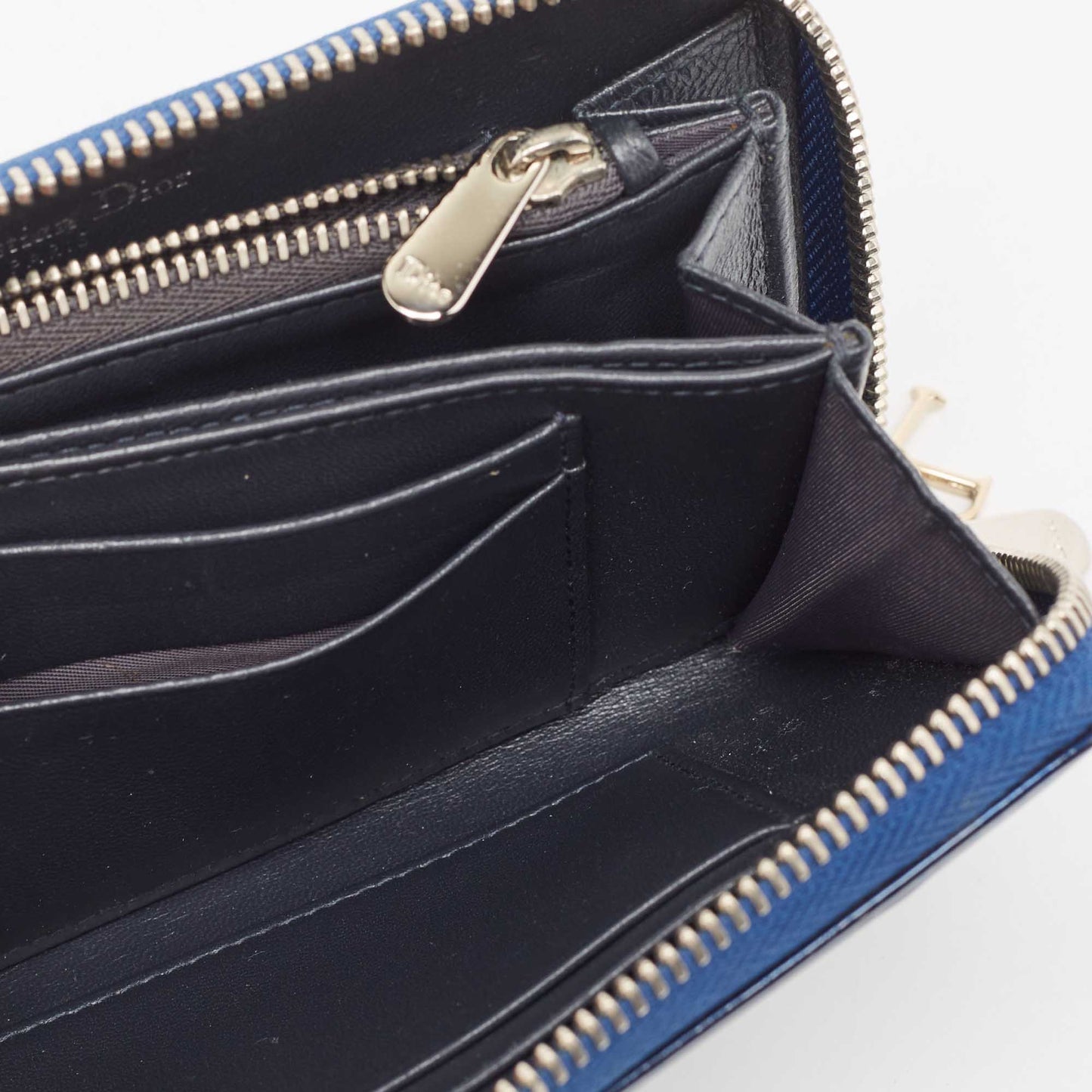 DIOR Blue Micro Cannage Patent Leather ama Zip Around Wallet