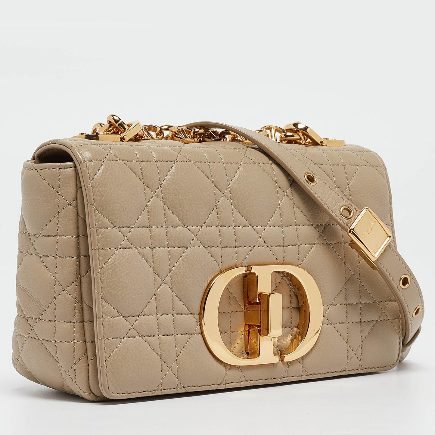 DIOR Light Beige Cannage Leather Small Caro Shoulder Bag